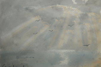 Crepuscular rays, autumn morning - pastel on paper