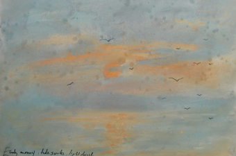 Early morning, tide sucks, light drizzle - pastel on paper