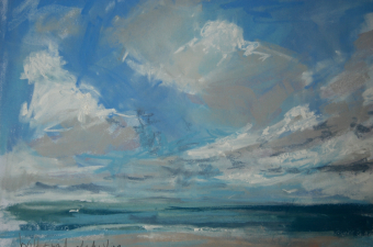 Wild and windy, clouds whizz - pastel on paper